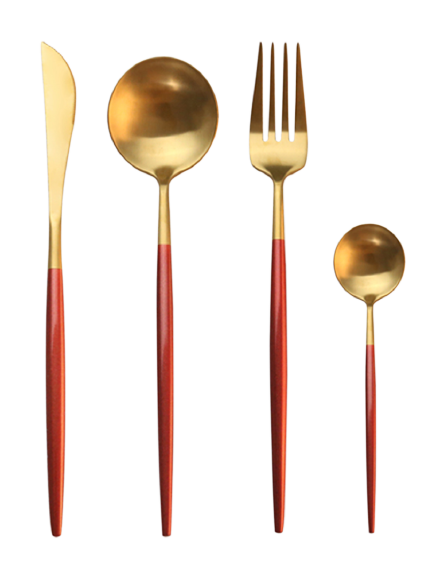 Cuchillería Rojo con Dorado (5 pzas)