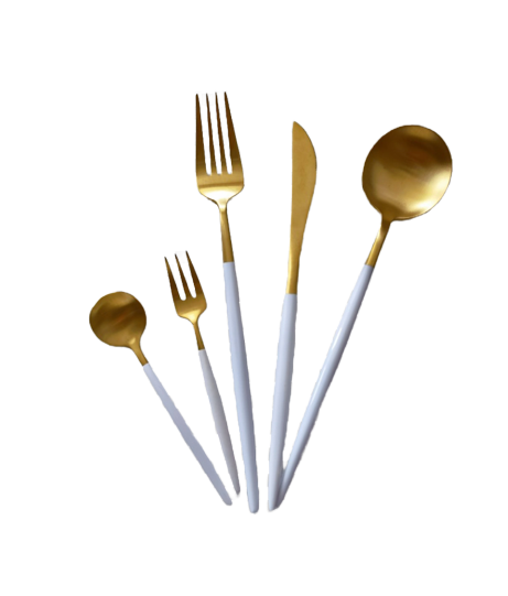 Cuchillería Blanco con Dorado (5 pzas)